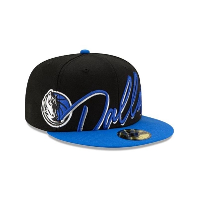 Black Dallas Mavericks Hat - New Era NBA Cursive 59FIFTY Fitted Caps USA9032476